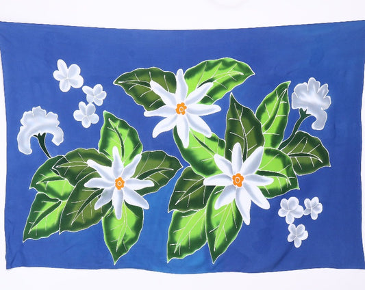 プルメリア・ティアレ【水色/ネイビー】ハンドペイントフルサイズパレオ