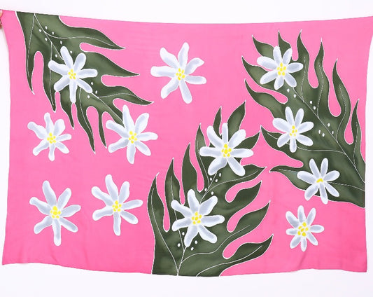 ティアレ・モンステラ【ピンク/黄緑/水色】 <BR>ハンドペイントフルサイズパレオ