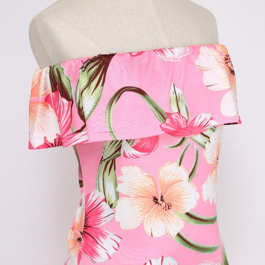 3wayフリルワンピース 大花柄 ロング ワンピ フラダンス衣装 ハイビスカス柄