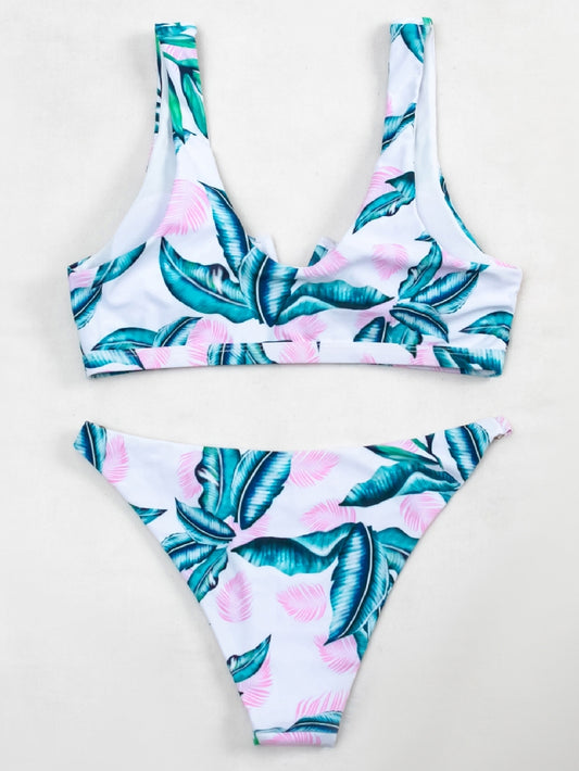 Vカット パームリーフ ヤシの葉柄 ハワイアン調、トロピカル スポーティービキニ