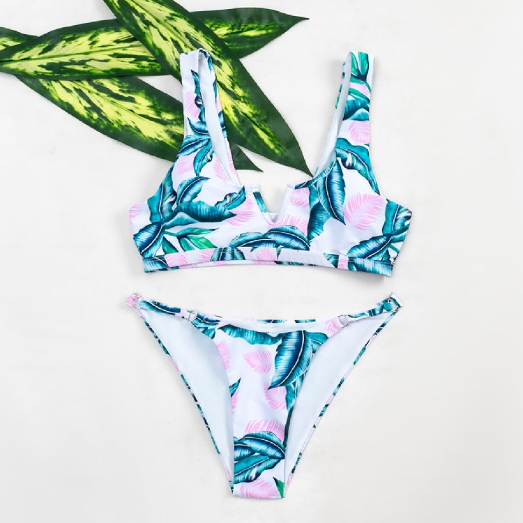 Vカット パームリーフ ヤシの葉柄 ハワイアン調、トロピカル スポーティービキニ