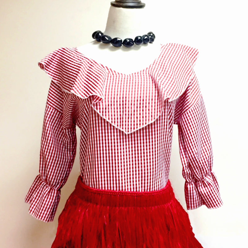 チェック柄ブラウス 赤/黒